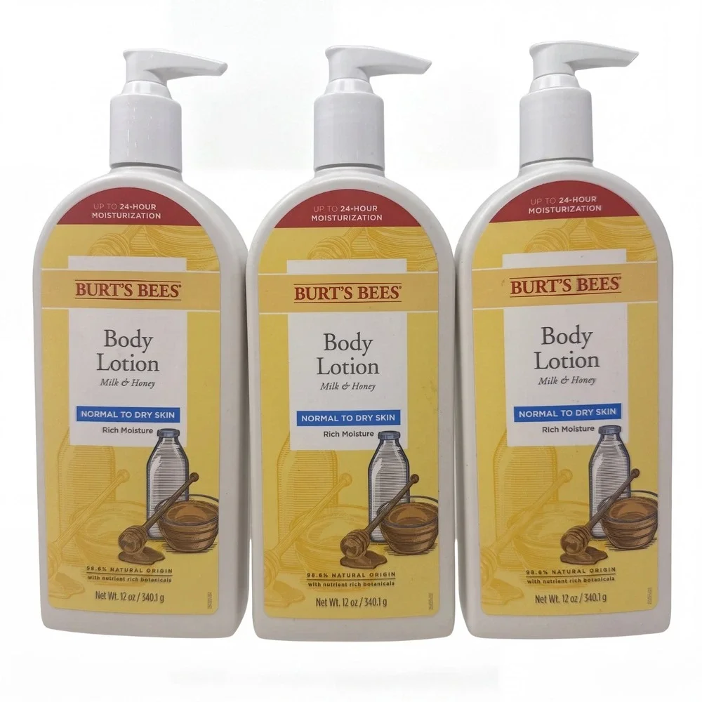 3 Burt's Bees Body Lotion Milk And Honey Normal to Dry Skin Rich Moisture 12 oz